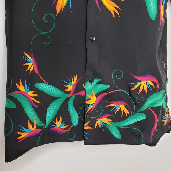 Vintage Hilo Hattie Men's Shirt L Black Bird of Paradise Floral Button Front - Picture 4 of 10